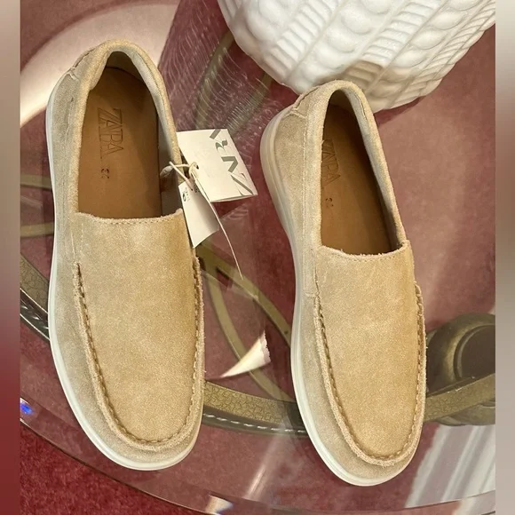 🆕 Zara Suede Boat Shoes in Sandy Brown - Picture 8 of 11
